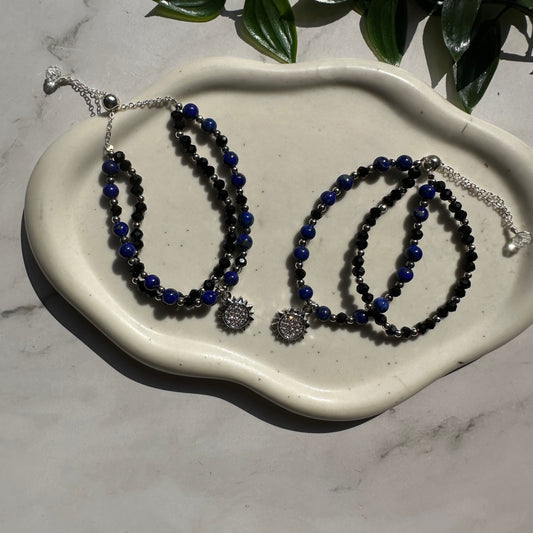 Bracciale Charm Sole Lapislazzuli e Spinello nero