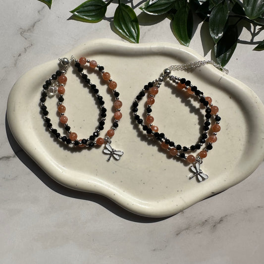 Bracciale Charm Libellula Pietra del Sole e Spinello nero